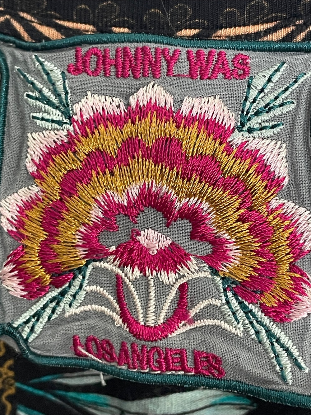 Johnny Was Black Floral V-Neck Blouse with Teal and Orange Accents - Picture 8 of 14